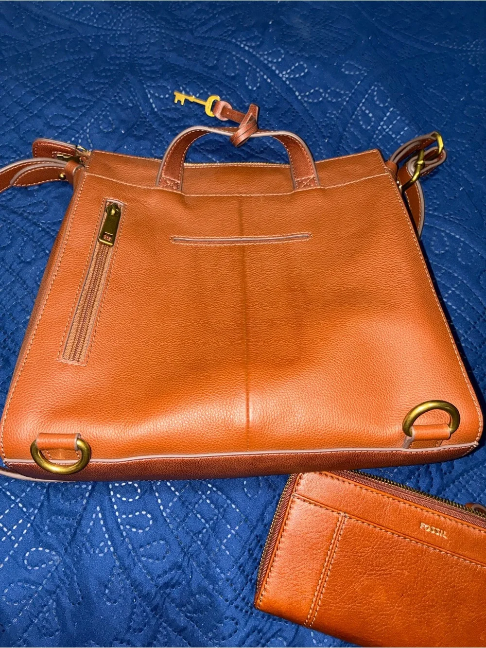 Fossil Cognac Leather Tote with Matching Wallet - Picture 2 of 4